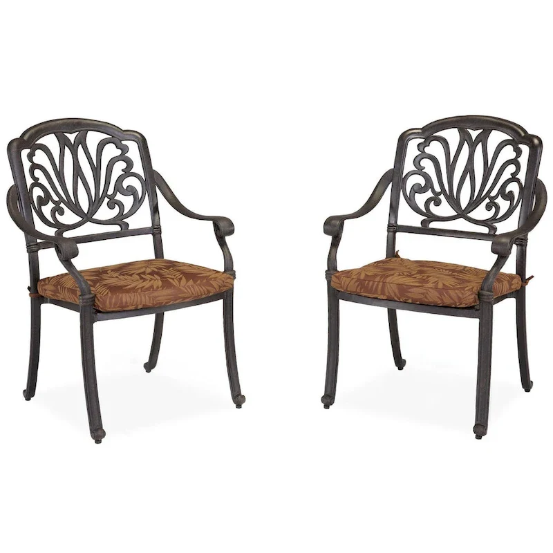 Capri Outdoor Solid Cast Aluminum Chair Pair with Weather-Resistant Polyester Cushions by Homestyles