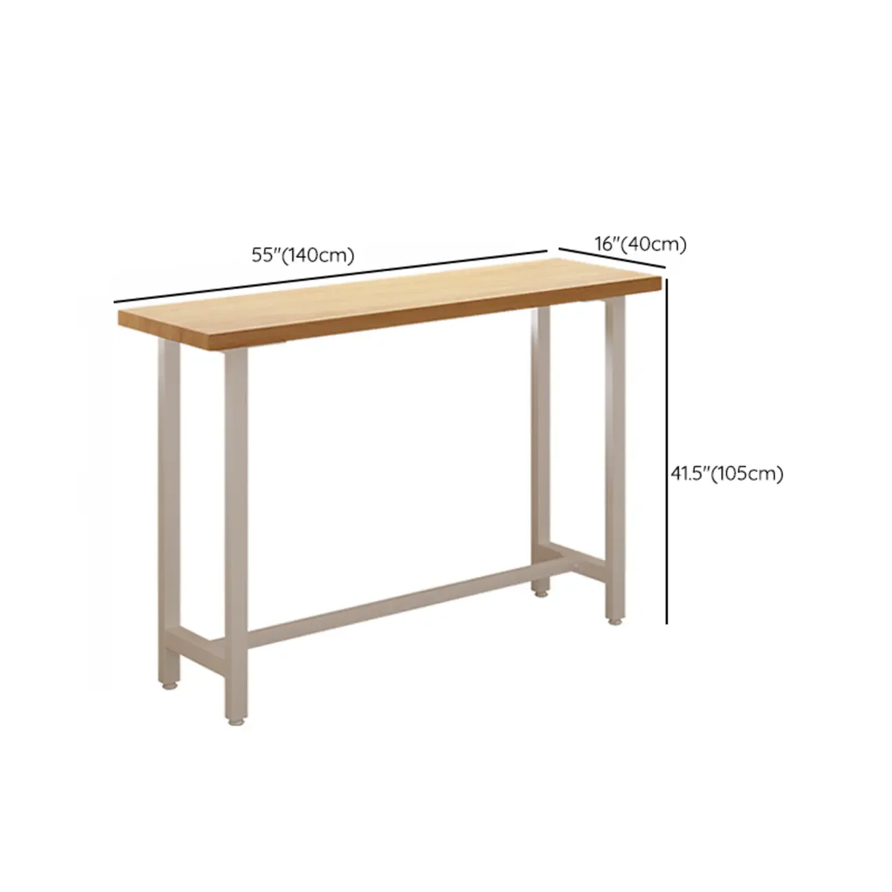 Natural Wooden Top Bar Table Metal Base with Footrest