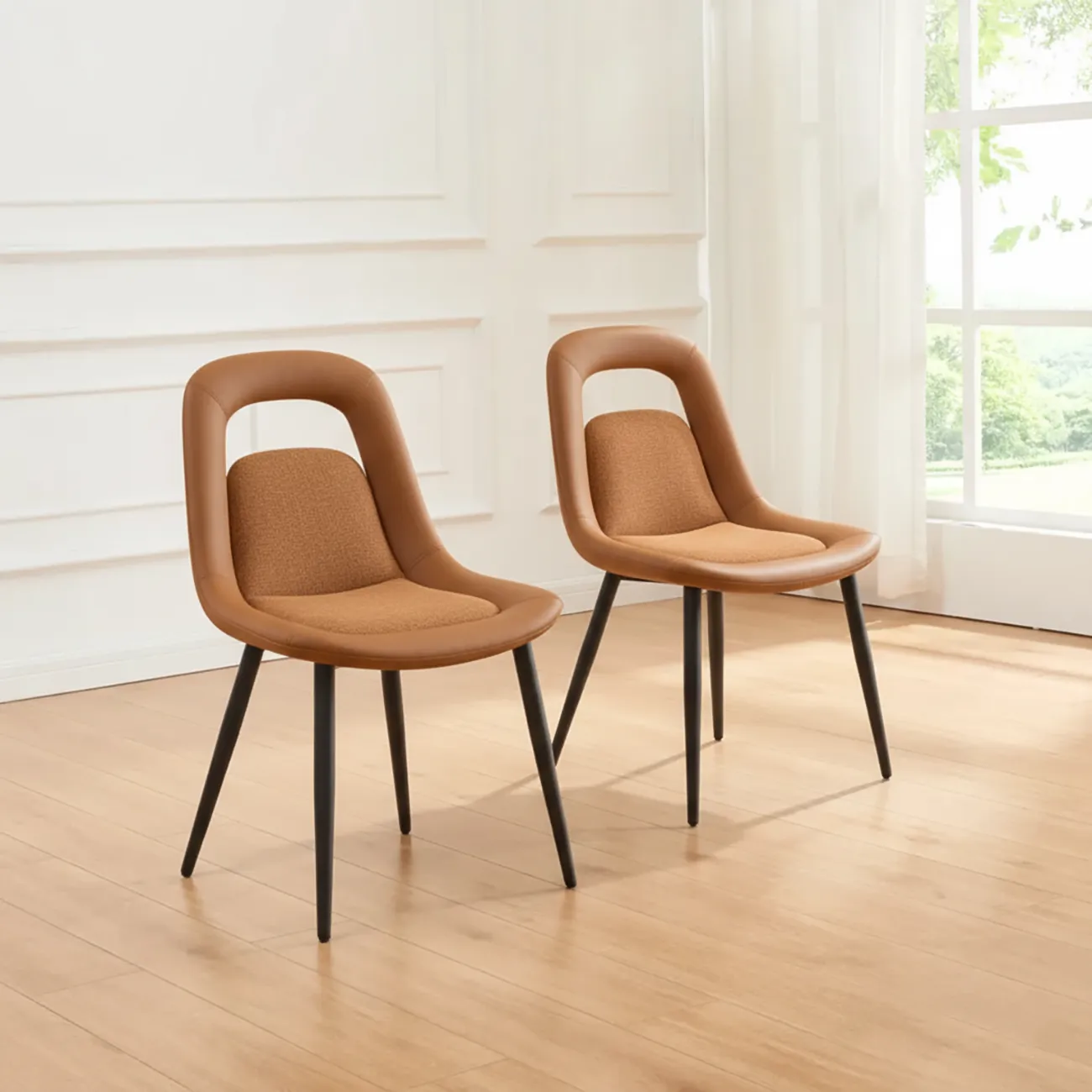 Contemporary Orange Upholstered Dining Chairs Open Back