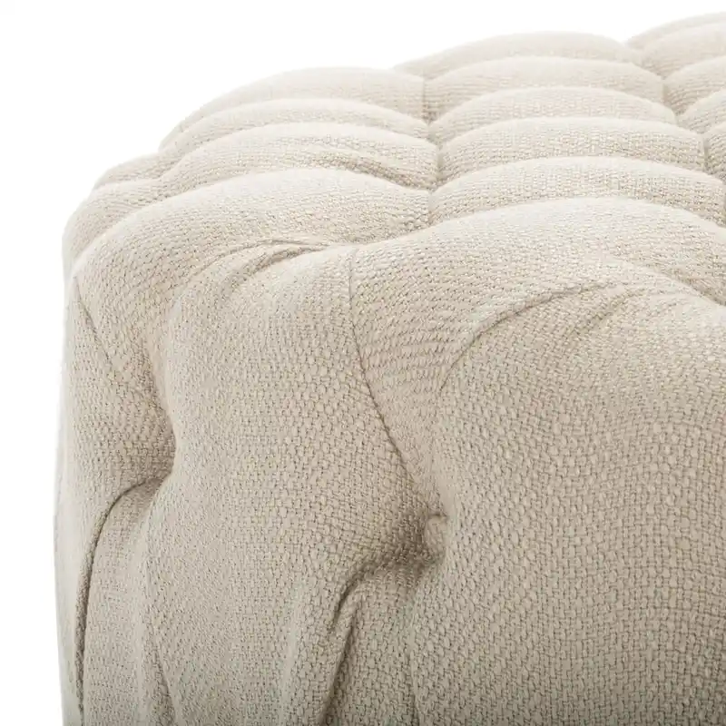 Round Button-Tufted Linen Ottoman – Mushroom / Grey / Antique Gold / Wheat / Bordeaux / Navy / Taupe, Single
