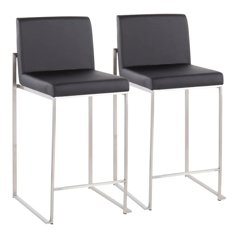 Black/Grey/White High Back Upholstered Counter Stool, Set of 2, 1-Person