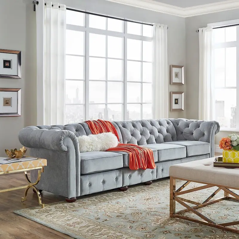 Knightsbridge Light-grey Extra Long Chesterfield Sofa by iNSPIRE Q Artisan