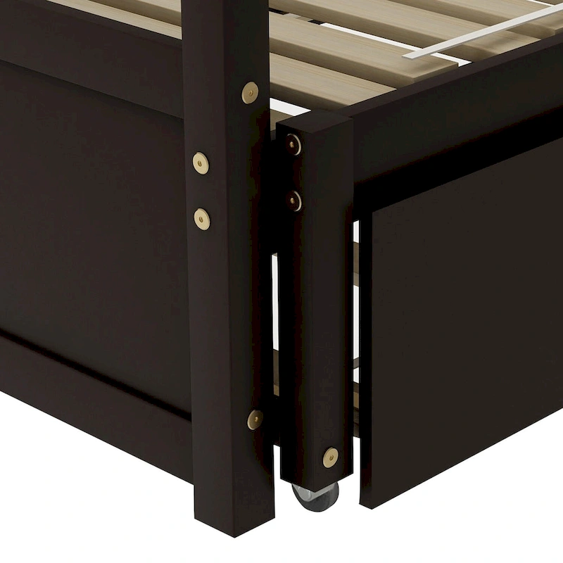 Black Extendable Twin Pine Daybed with Trundle - Sturdy Frame and Slat Kit Included