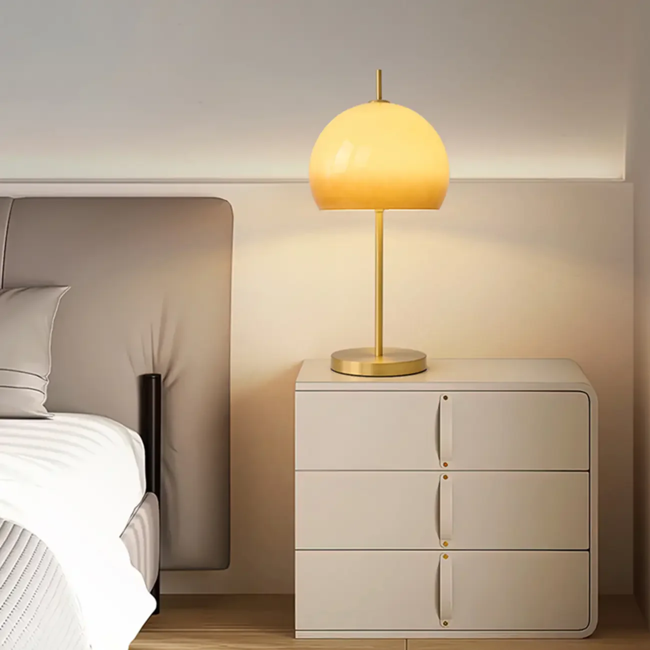 Nordic Orange Glass Dome Gold Bedside Lamp