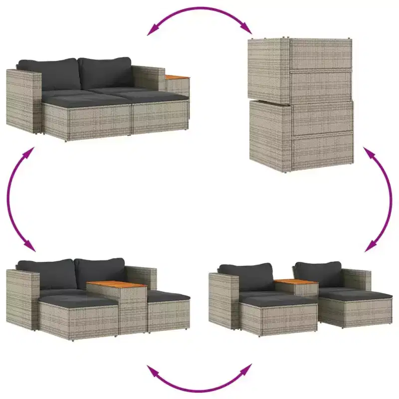 vidaXL Patio Sofa Set with Cushions Garden 5 Piece Poly Rattan Acacia