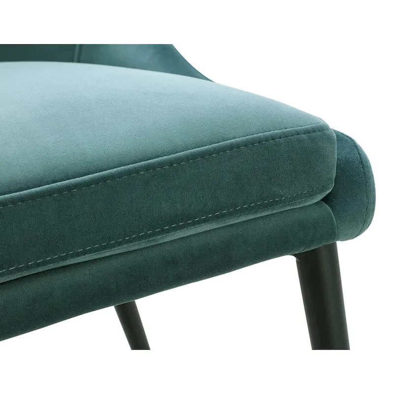 Wils 20 Inch Set of 2 Dining Chairs, Green Velvet, Black Tapered Metal Legs