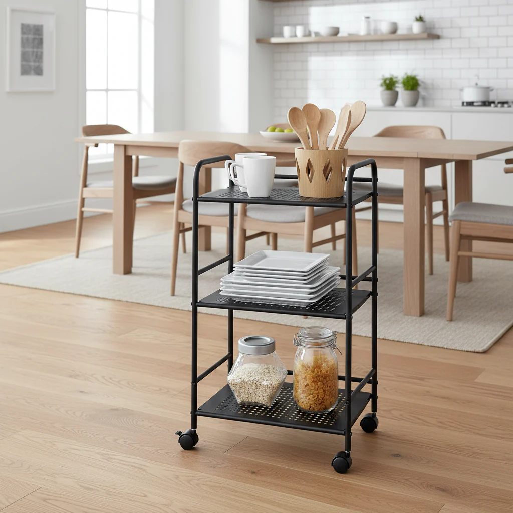 3-Tier Rolling Metal Utility Cart with Locking Casters – Single