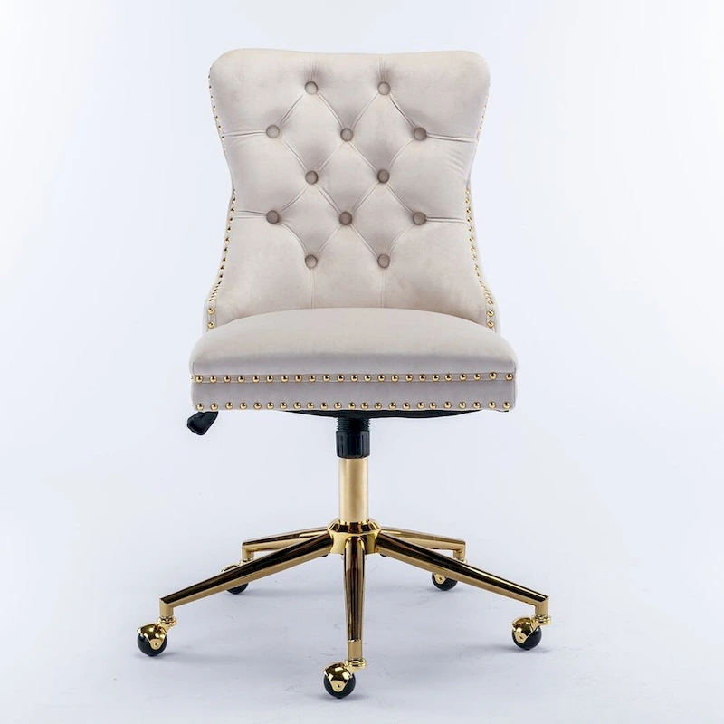Office Chair with Wheels, Adjustable Height, Velvet Upholstered Tufted Button Computer Desk Chair Swivel