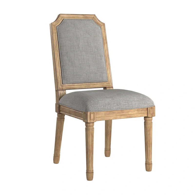 Arched-Back Linen and Solid Wood Dining Chairs (Set of 2)