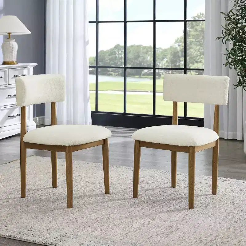 Modern Boucle Upholstered Dining Chairs Set of 2, Armless Chairs with Solid Wood Frame for Kitchen or Dining Room - Panipeachy
