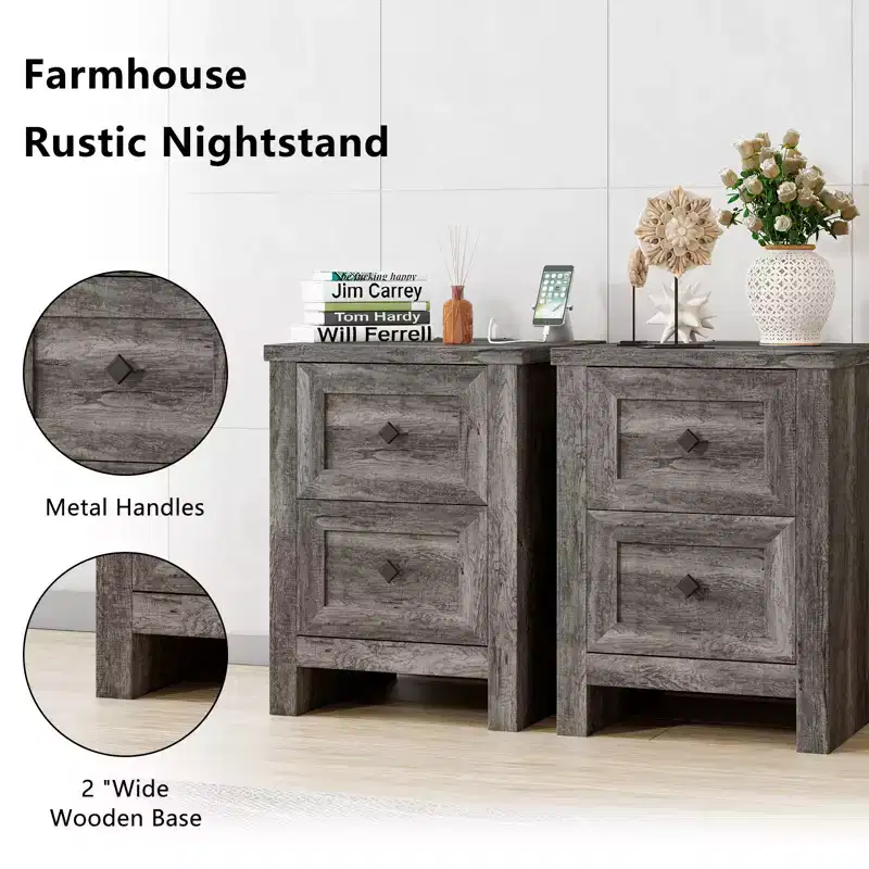 AMERLIFE Nightstand Set of 2 with Charging Station