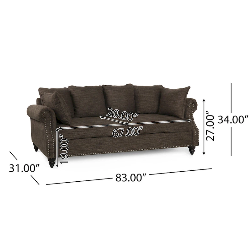 Manbow Fabric Pillowback 3 Seater Sofa with Nailhead Trim by Christopher Knight Home