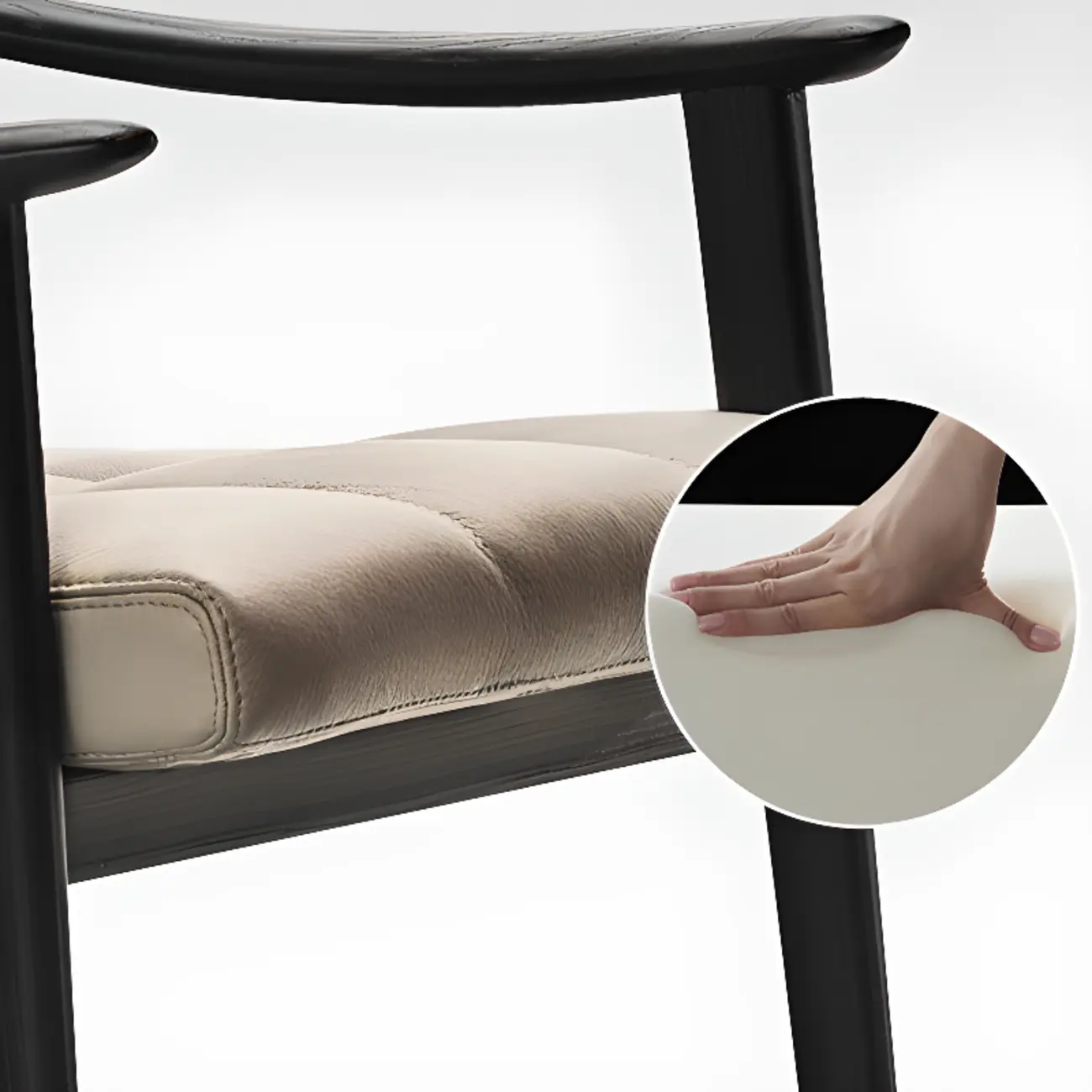 White Tufted Upholstered Wood Dining Chairs With Armrest