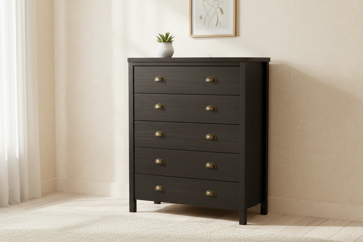 5-Drawer Tall Dresser with Metal Glides – Black or White