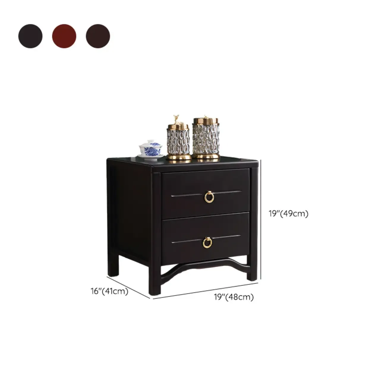 Bedroom Black Wooden 2-Drawer Narrow Nightstand
