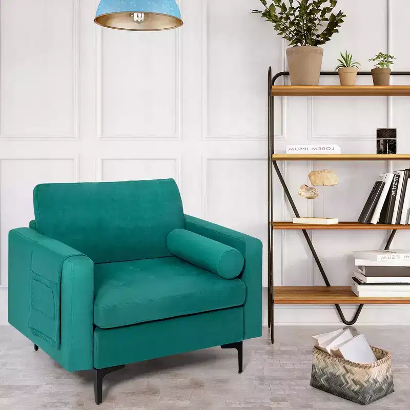 Costway Fabric Accent Armchair Single Sofa w/ Bolster & Side Storage Teal