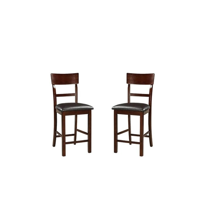 Set of 2 Chairs Dining Room Furniture Brown Solid wood Counter Height Chairs Upholstered Cushioned Unique back