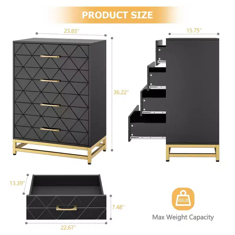 4-Drawer Modern Wood Dresser for Bedroom - Wide Storage Chest with Sleek Metal Handles, Stylish Bedroom Furniture