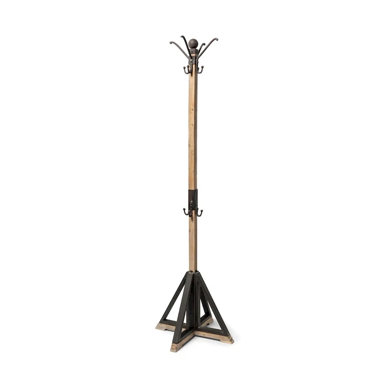 22 x 75 Black Metal and Light Brown Wood Coat Rack - 22.0L x 22.0W x 74.5H