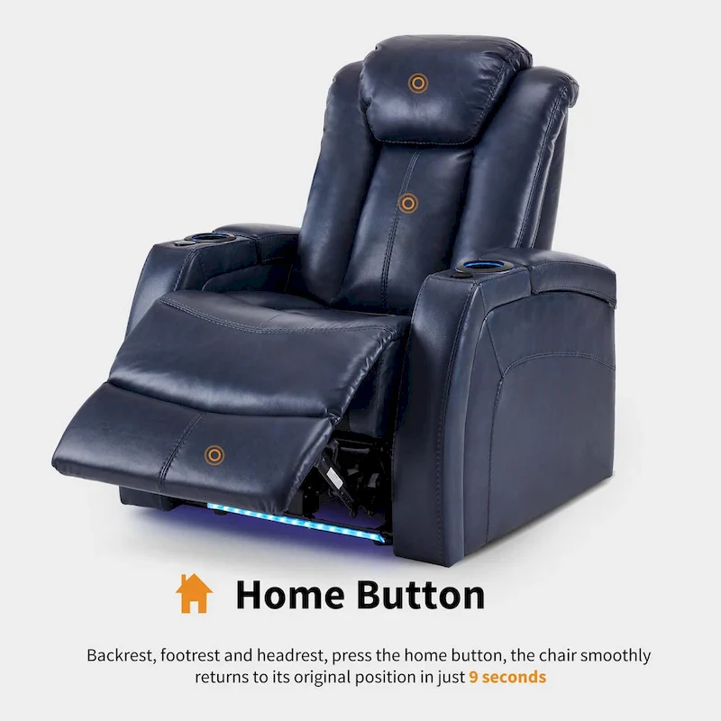 MCombo Power Recliner Chair, Home Theater Seating with Adjustable Headrest and Tray Table, Breathable Leather HTS422