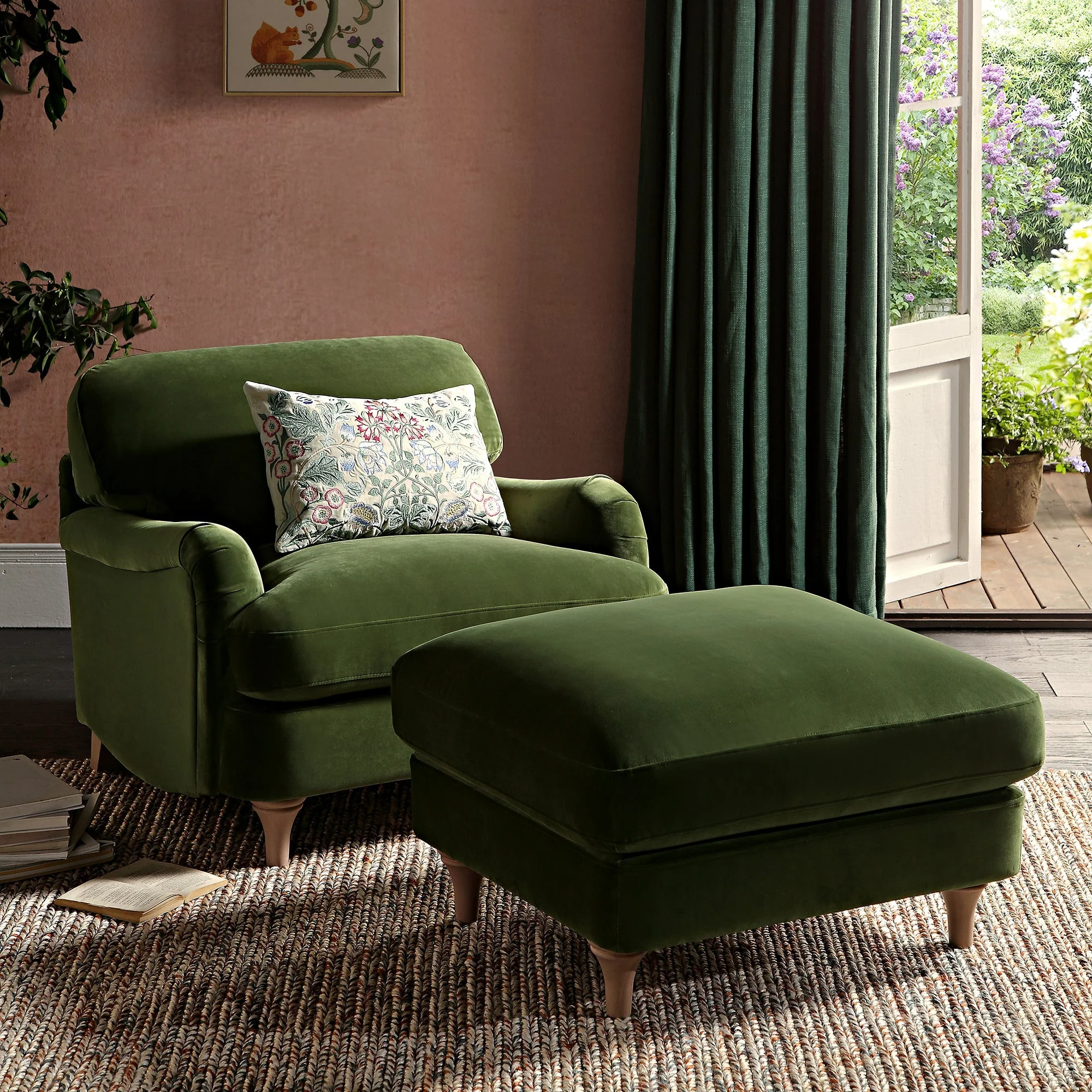 Fern Green Velvet Sofa, 1-Seater