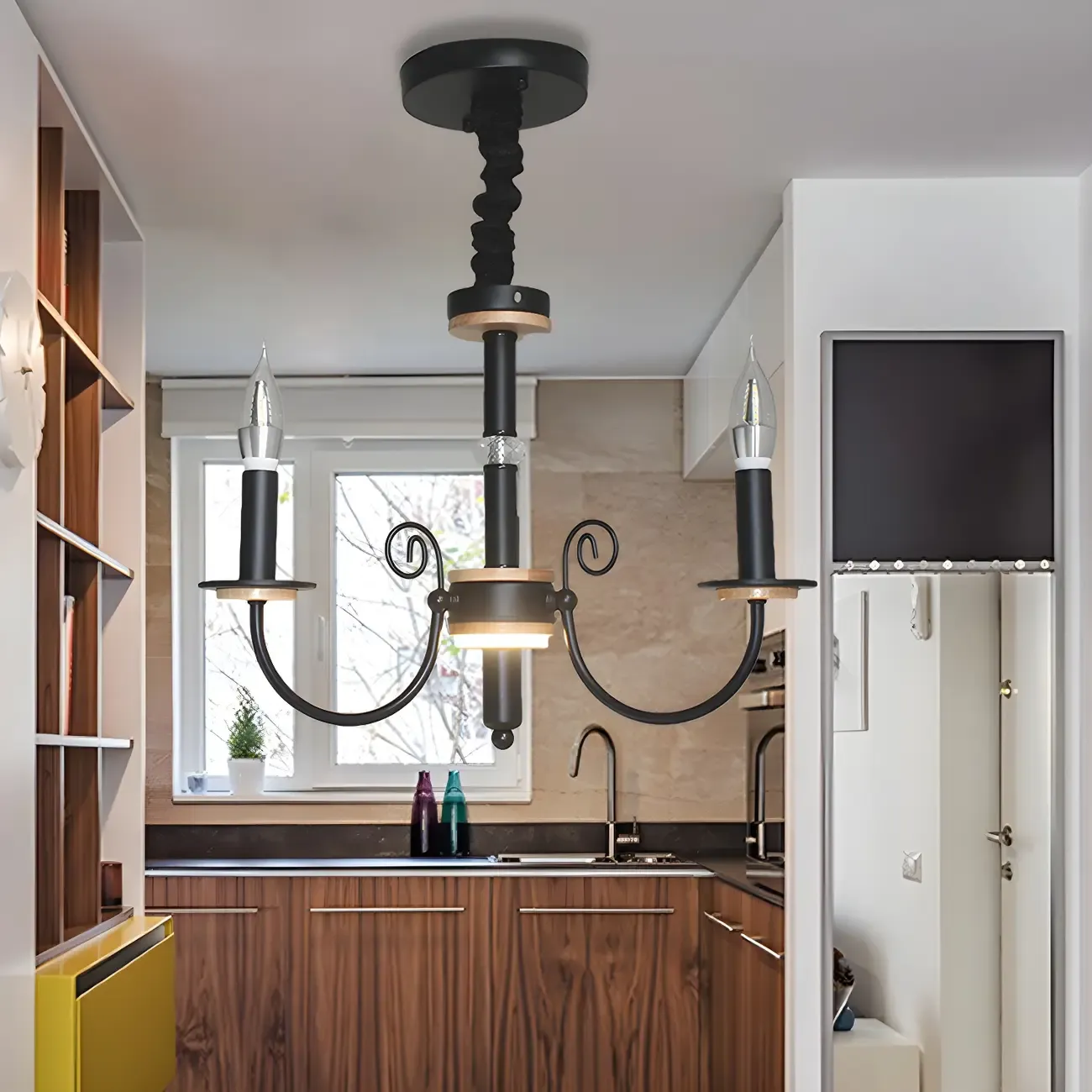 Traditional Rustic Black Metal Candle Chandelier