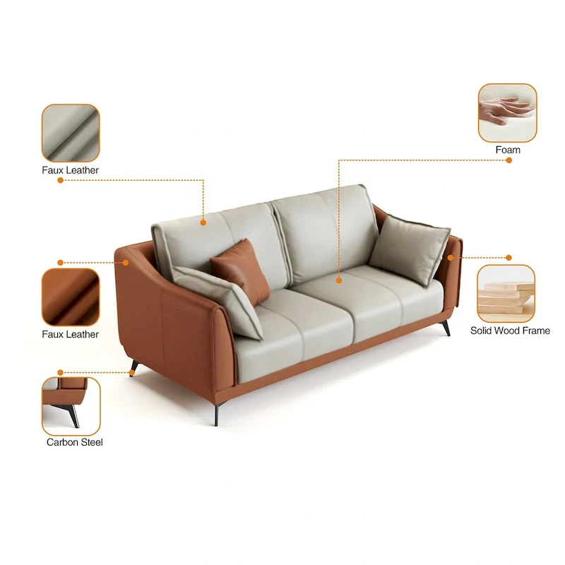 Modern Faux Leather 3-Seater Sofa with Black Legs - two seat