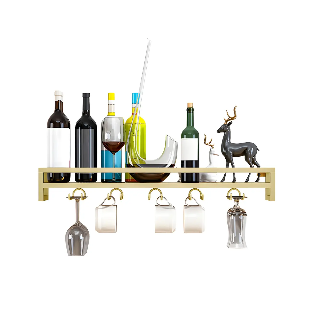 Floating Mount Metal Wine Glasses and Bottle Rack with Hook