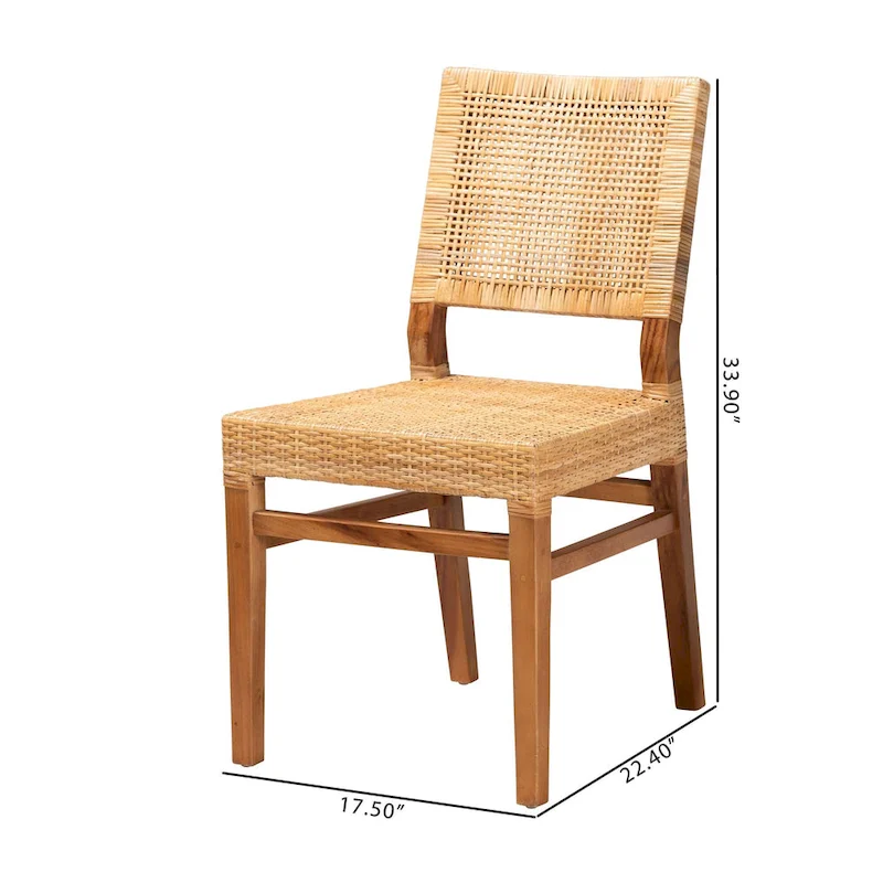 Lesia Bohemian Natural Rattan and Mahogany Wood Dining Chair
