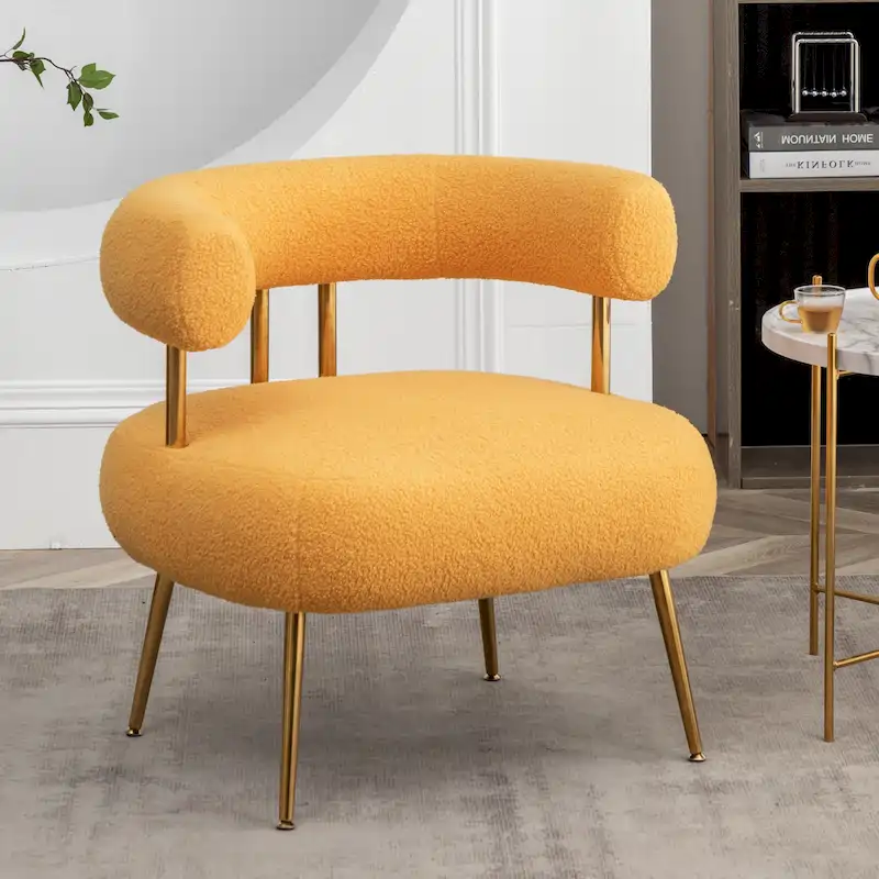 Modern Glam Upholstered Comfy Open-Back Accent Vanity Chair with Golden Legs