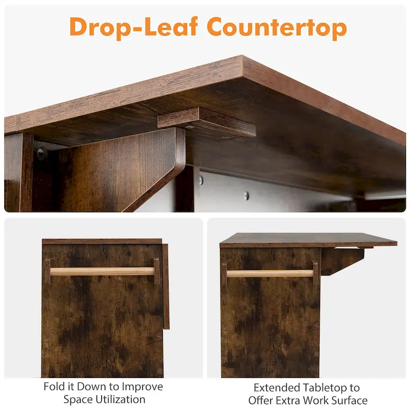 Gymax Kitchen Island Cart w/ Drop-Leaf & Power Outlet Microwave Shelf