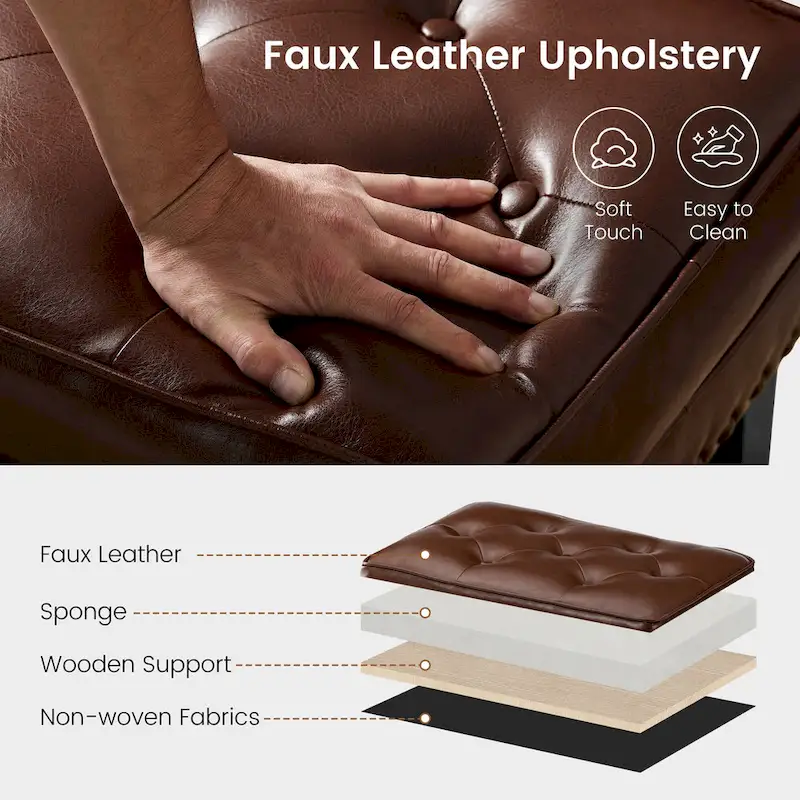 Glitzhome Set of 2 22W Leatherette Button-tufted Foot Stools Ottomans