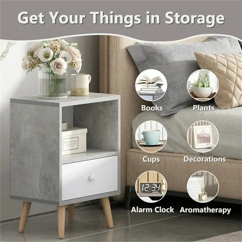2-Piece Nightstand Set with Drawer and Open Shelf