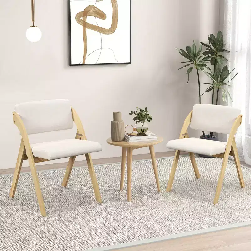 Costway Set of 2 Dining Chairs Folding Kitchen Chair w/ Rubber Wood Legs Padded Seat