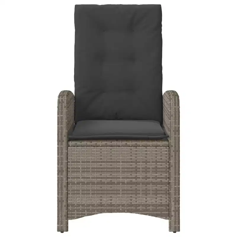 vidaXL 3-Piece Poly Rattan Bistro Set - Adjustable Reclining Chairs with Cushions & Round Table, Weather-Resistant, Gray/Navy Blue