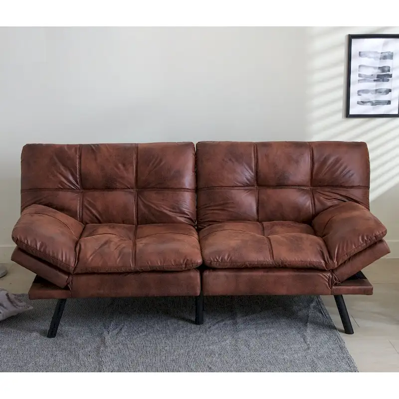 Futons Couch, Upholstered Convertible Folding Futon Sofa Bed for Compact Living Space, Apartment, Dorm,Faux Leather