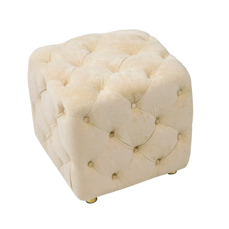 Modern Velvet Upholstered Square Tufted Ottoman by GDFStudio