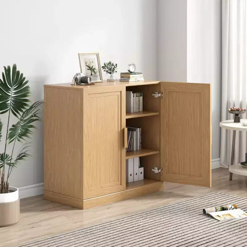 31x31x16 Wood Accent Cabinet in Natural Color, Storage Organizer with Adjustable Shelves for Kitchen Bedroom Entryway Living Room Dinning Room