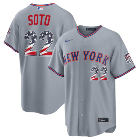 New York Mets Juan Soto Gray USA 250 Fourth of July Road Stadium Jersey