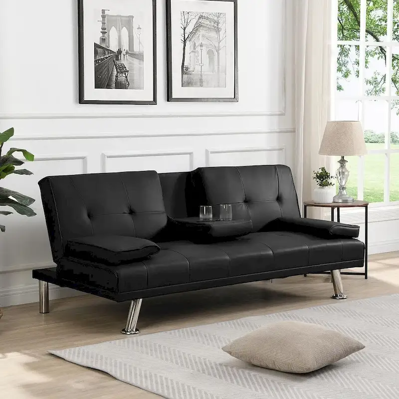 Modern Convertible Adjustable Sofa Bed - Faux Leather Recliner Double Sofa