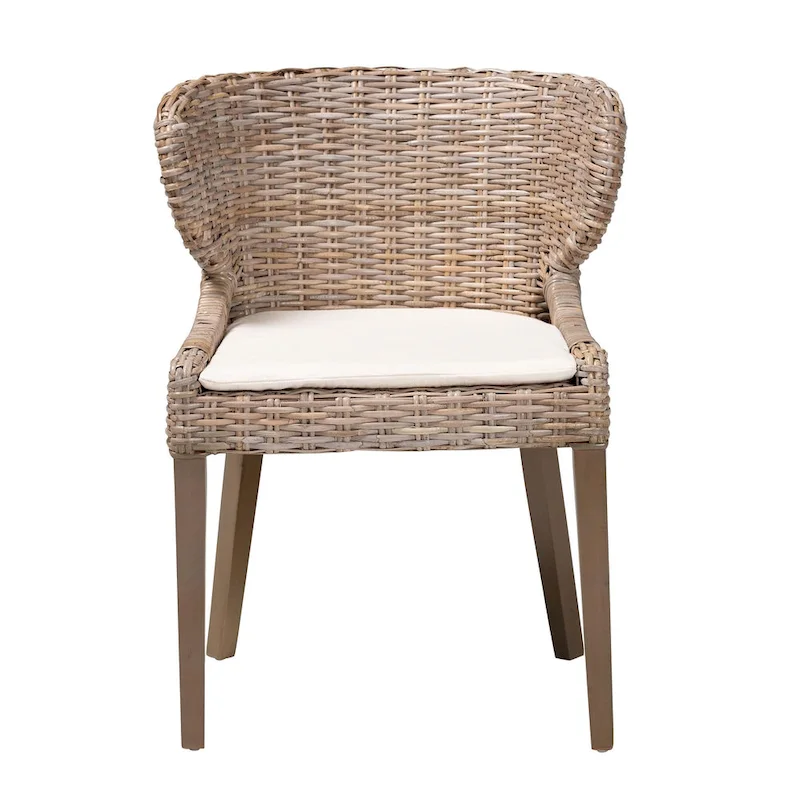 bali & pari Niesha Bohemian Grey Natural Kubu Rattan and Mahogany Wood Dining Chair