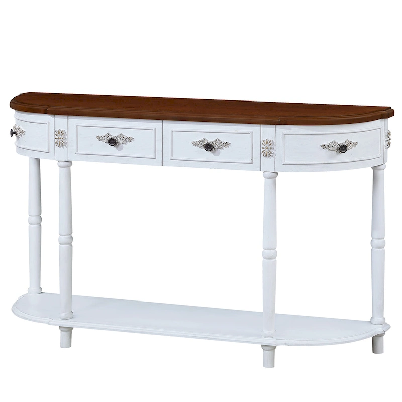 52 inch Circular Half Moon Sofa Table with Open Shelf and 2 Drawers