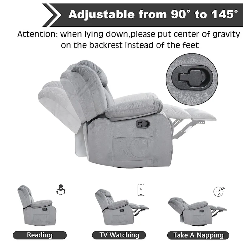 Soft Fabric Overstuff Manual Recliner with Massager and Heat
