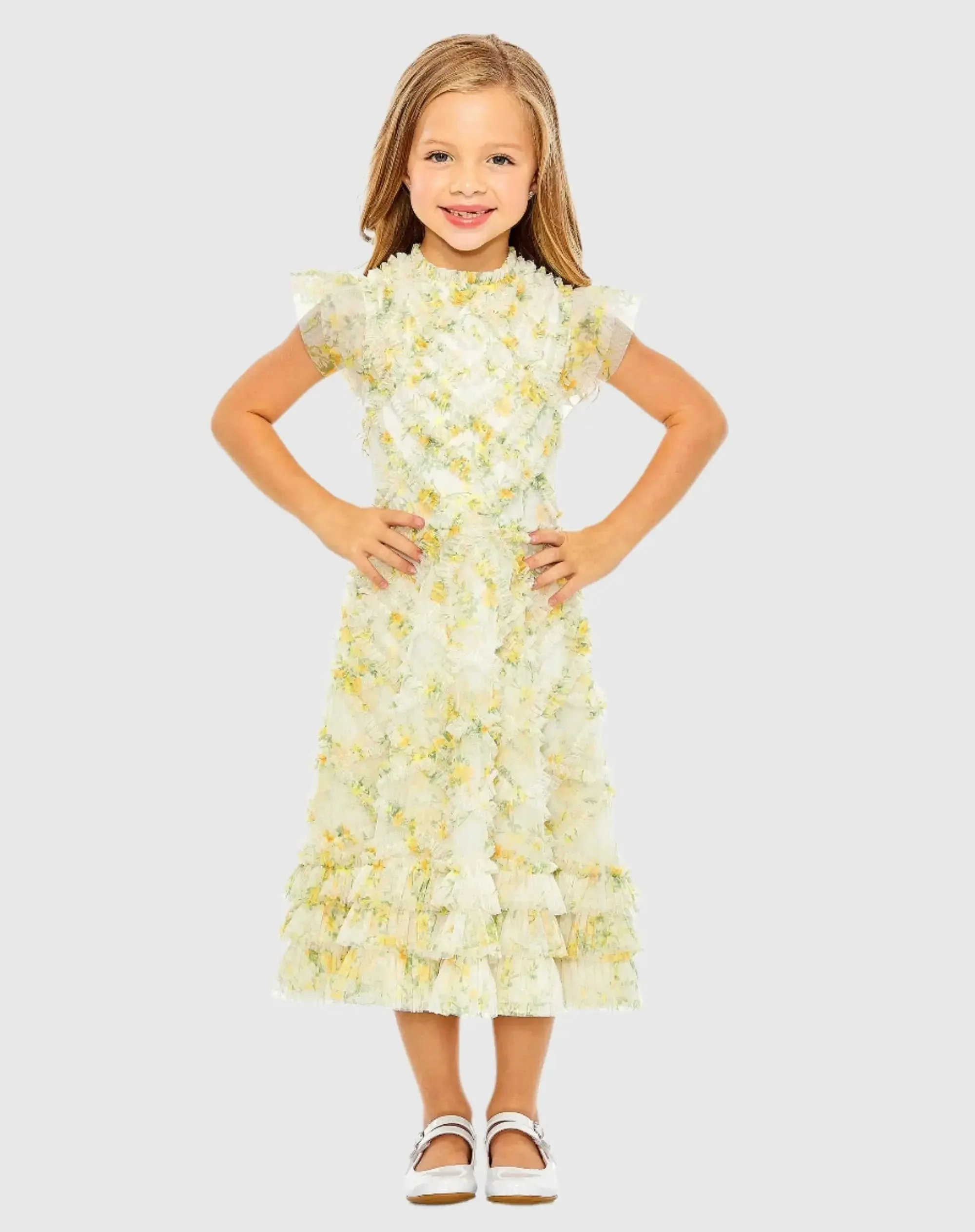 Girls High Neck Ruffle Tiered Mini Dress