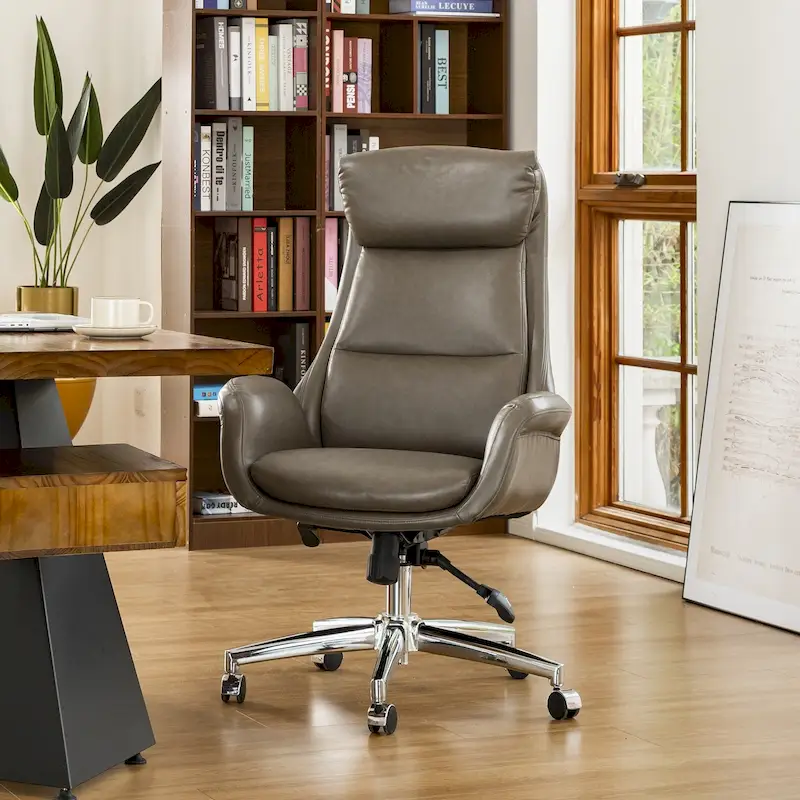 48-inch Mid-Century Adjustable Swivel Faux Leather Office Chair
