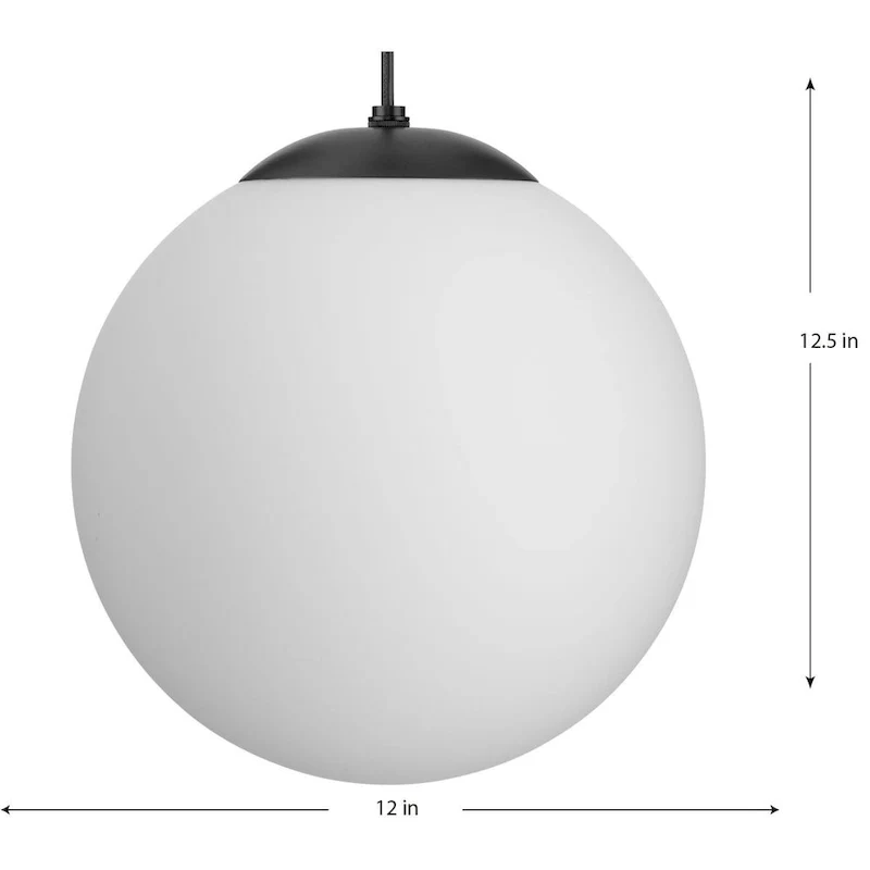 Atwell Collection Matte Black and Opal Glass Globe Large Hanging Pendant Light - 12 in x 12 in x 12.5 in