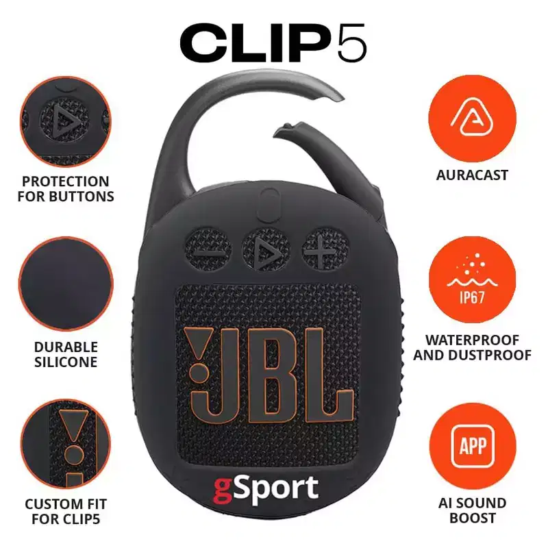 JBL Clip 5 Ultra Portable Bluetooth Speaker with gSport Silicone Sleeve