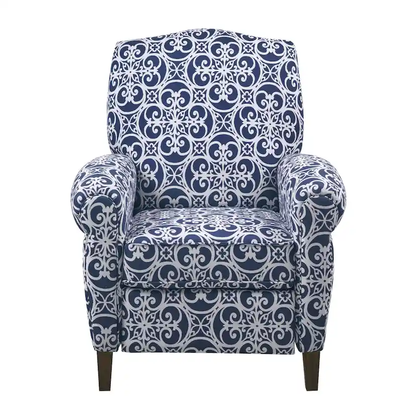 Navy Patterned Push Back Recliner Chair with Rolled Arms