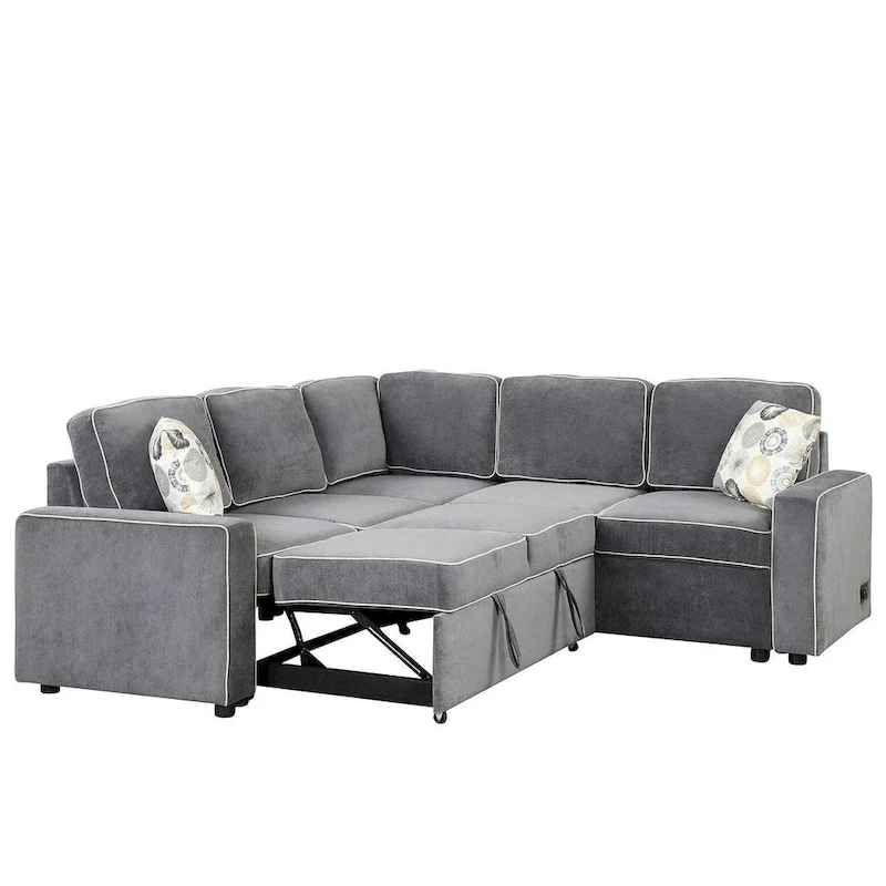 L-Shaped Reversible Chaise Sectional Sofa Pull Out Sofa Bed