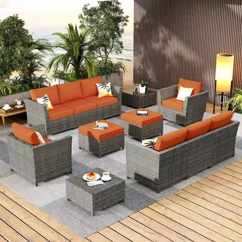 HOOOWOOO 12-piece Wicker Outdoor Sectional Sofa Set with Coffee Table